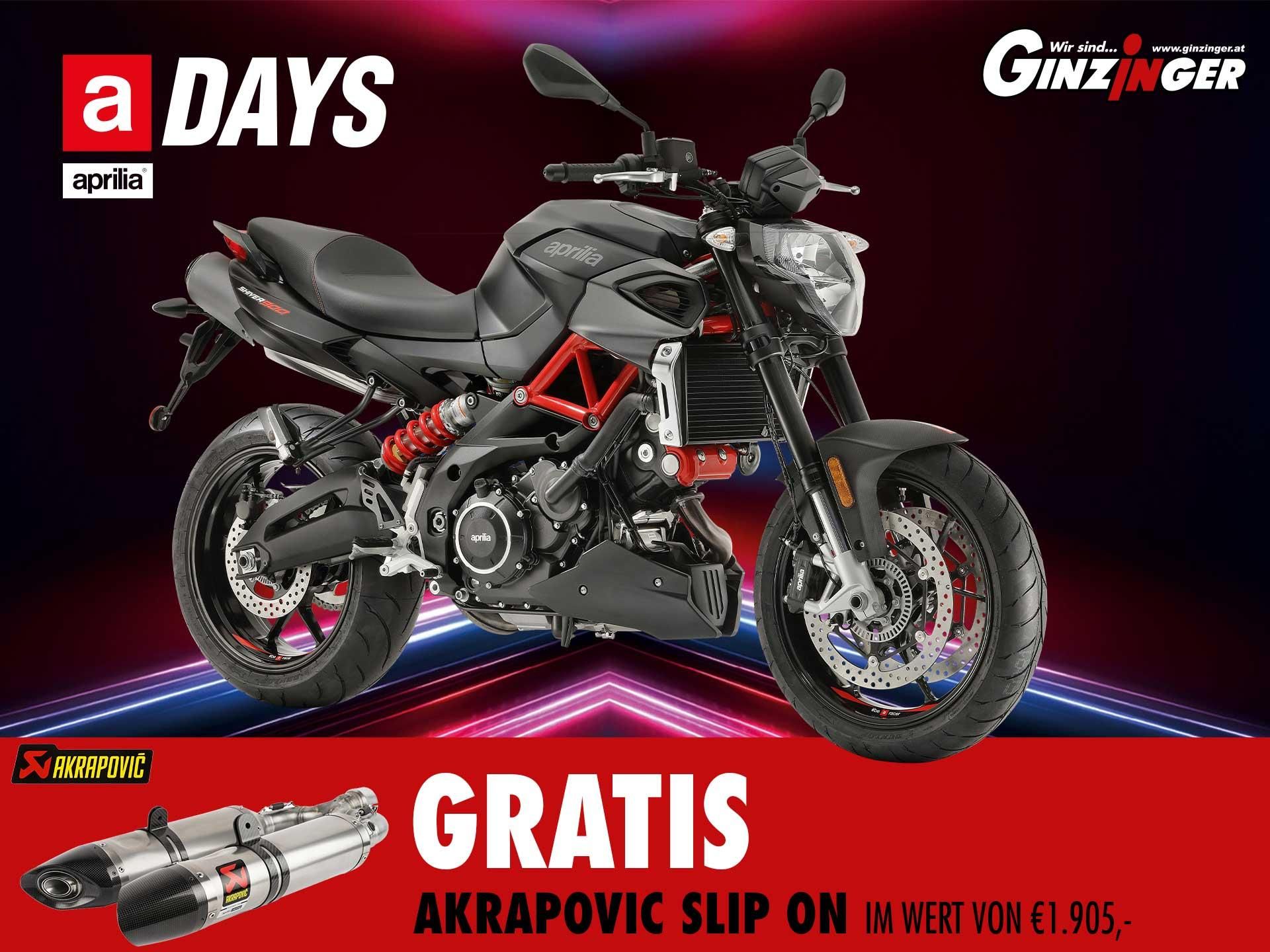 Shiver 900 inkl. gratis
Akrapovic Slip on im Wert von € 1.905.-